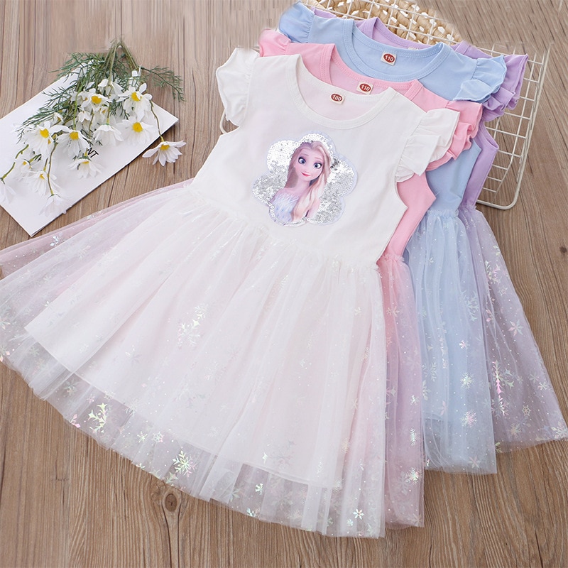 Girls-Clothes-2023-New-Summer-Princess-Dresses-Flying-Sleeve-Kids-Dress-Frozen-Elsa-Party-Baby-Dresses